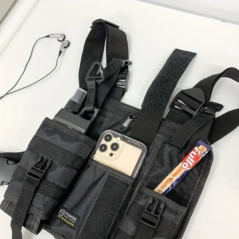 

1pcs/set Men's High-Density Nylon Tactical Vest Bag with Multiple Compartments Casual Workwear Chest Pack for Outdoor Travel