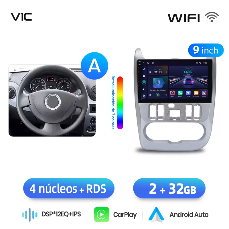 Junsun draadloze CarPlay Android Auto autoradio voor Renault Logan 1 Sandero 2009-2013 auto intelligente systemen BT FM Spaans lokaal