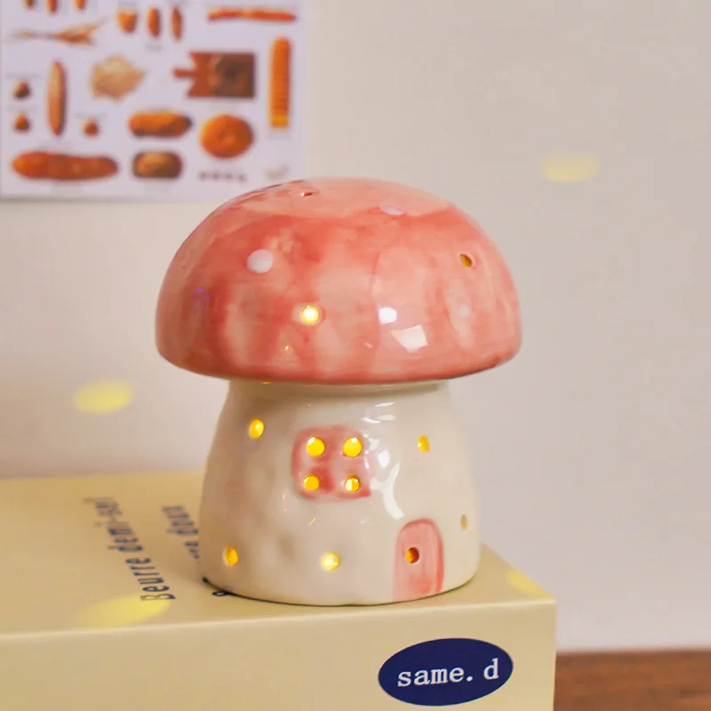 ضوء ليلي LED على شكل فطر سيراميك مبتكر لغرفة النوم، سطح المكتب، ضوء محيط مزخرف مريح، زخرفة متوهجة ناعمة صديقة للعين