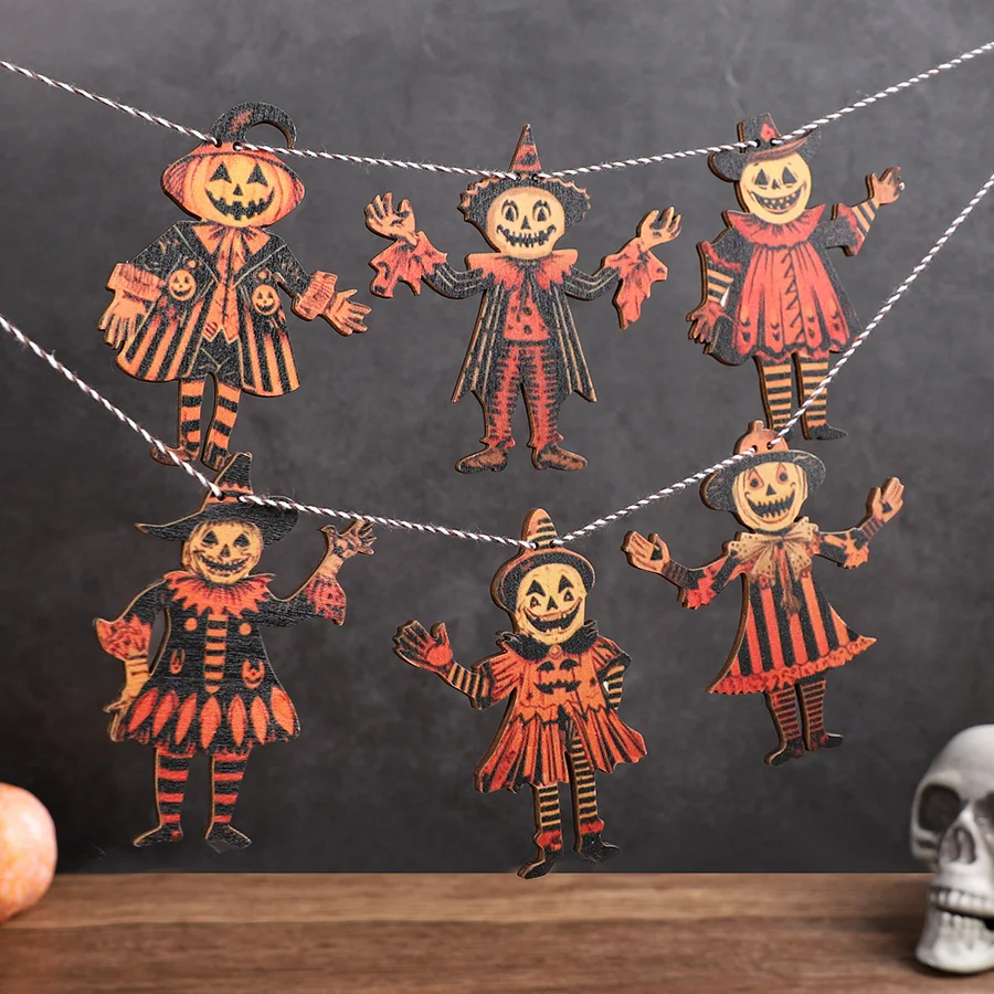 Halloween Hängende Partybanner Gruselige Holzkürbis-Geister-Anhänger Hängende Dekoration Halloween-Deko für Geisterhäuser