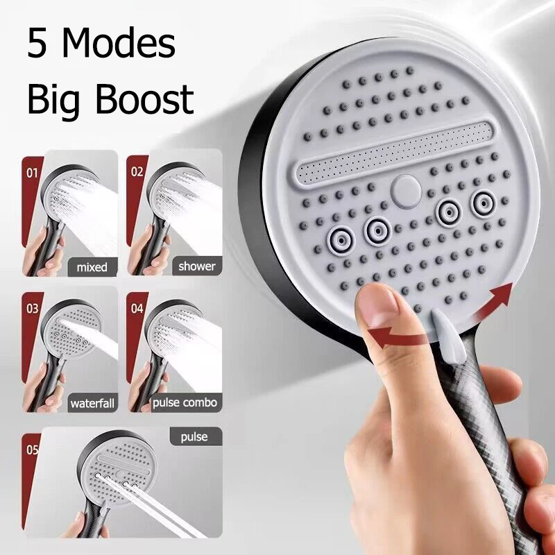 12CM Large Flow Waterfall 5 Modes Shower Head High Pressure Showerhead Portable Rainfall Shower Faucet Tap Bathroom Accessories