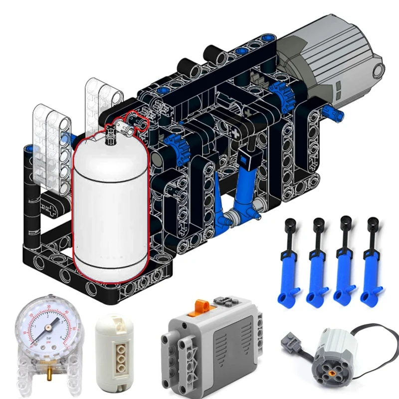 NEW Technical MOC Pneumatic Pump Compact Building Blocks Model with 64065 75974  Airtank Pressure Gauge Manometer MOC Parts Toys