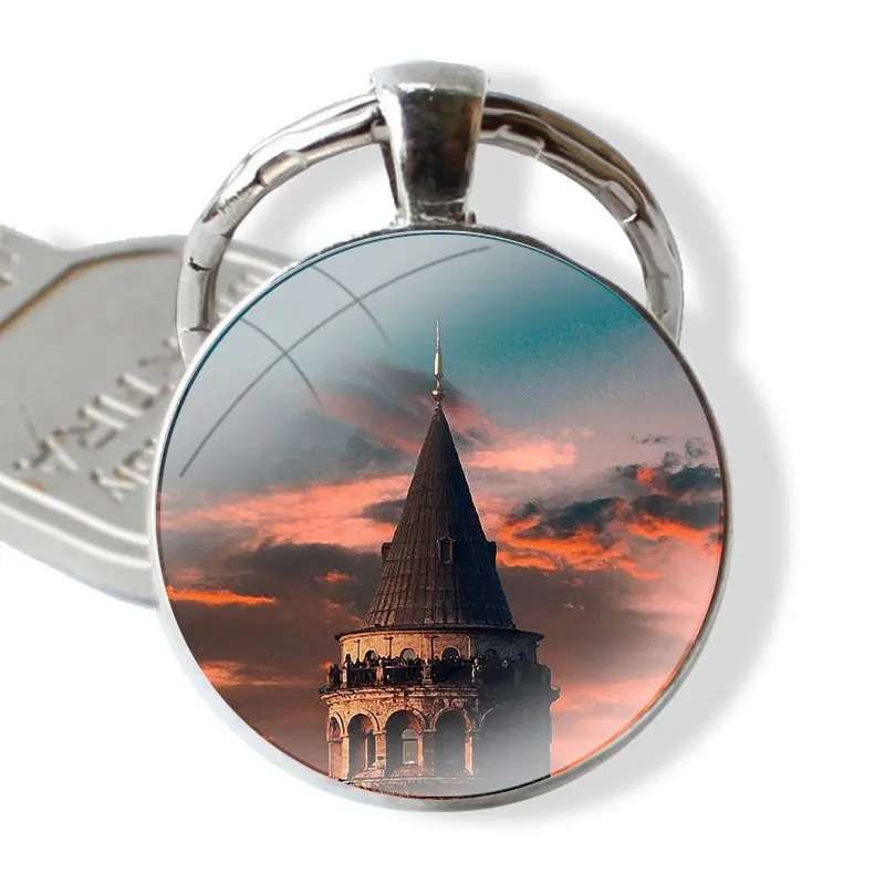 Keychain Glass Cabochon Metal Pendant Classic Men\'s Women\'s Keyring Turkey Istanbul