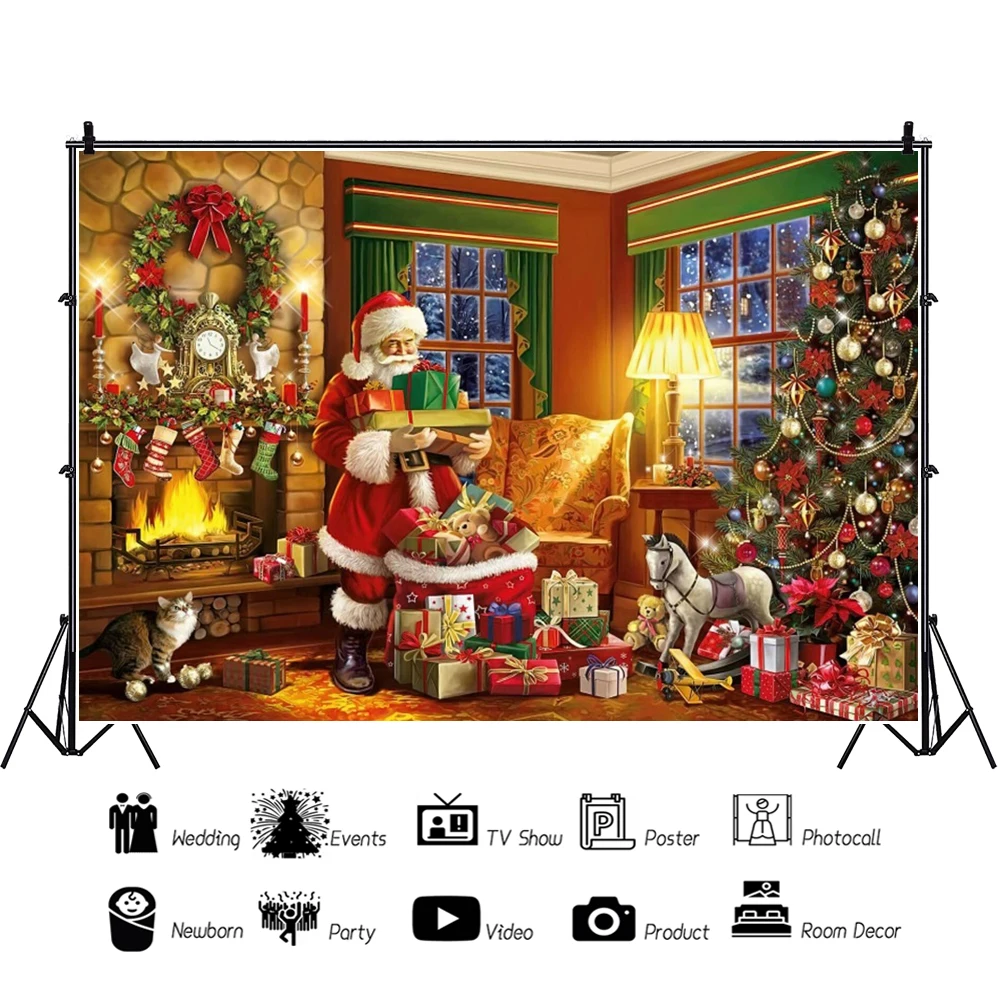 عيد الميلاد سانتا كلوز الخلفيات للتصوير شجرة هدية الطفل صور التصوير الفوتوغرافي ديكور حفلات خلفيات التصوير الفوتوغرافي استوديو الصور