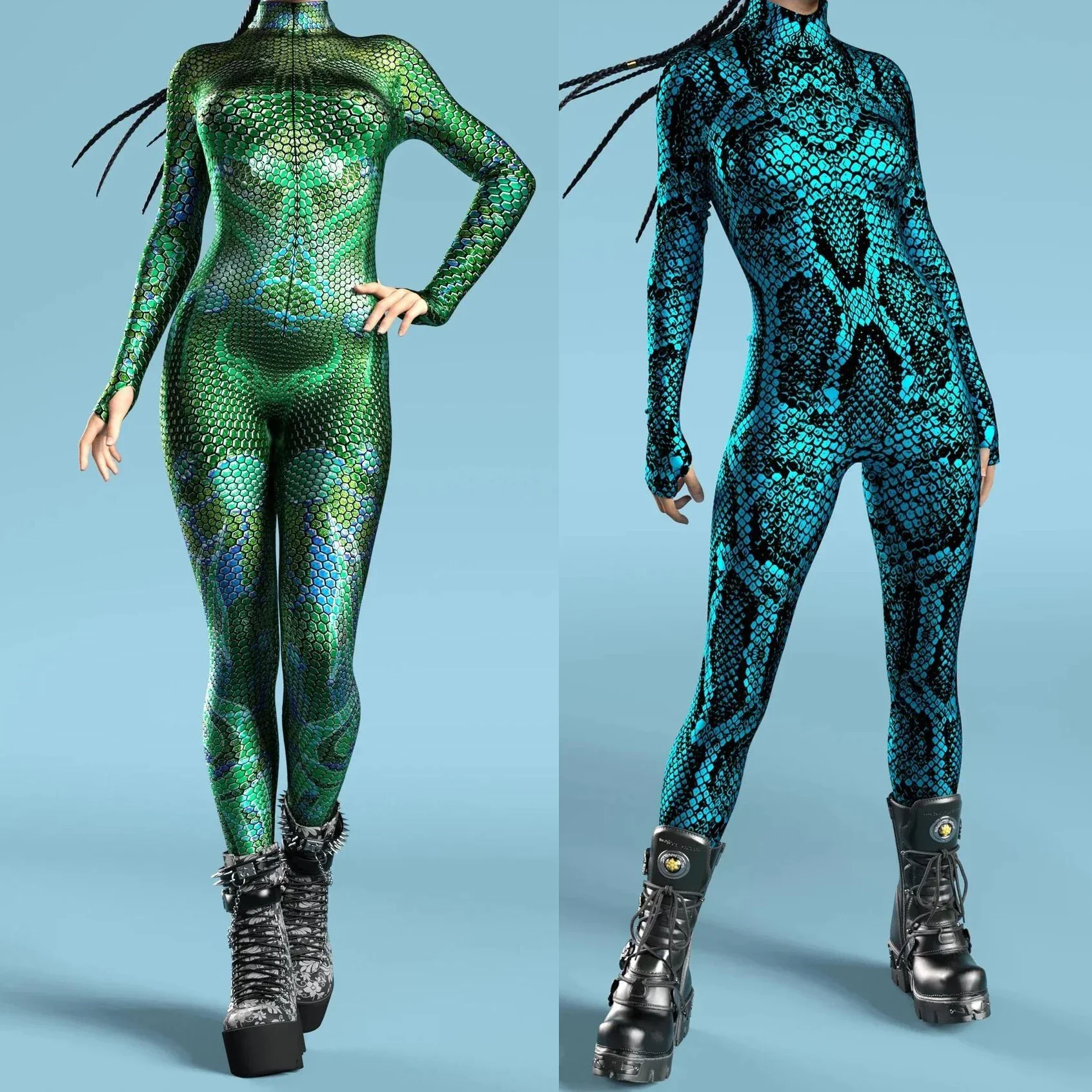 

Printed Fish Scale Cosplay Jumpsuit Women Sexy Mermaid Armor Zentai Suit Halloween Party Shows Costume Art Front Zipper Bodysuit