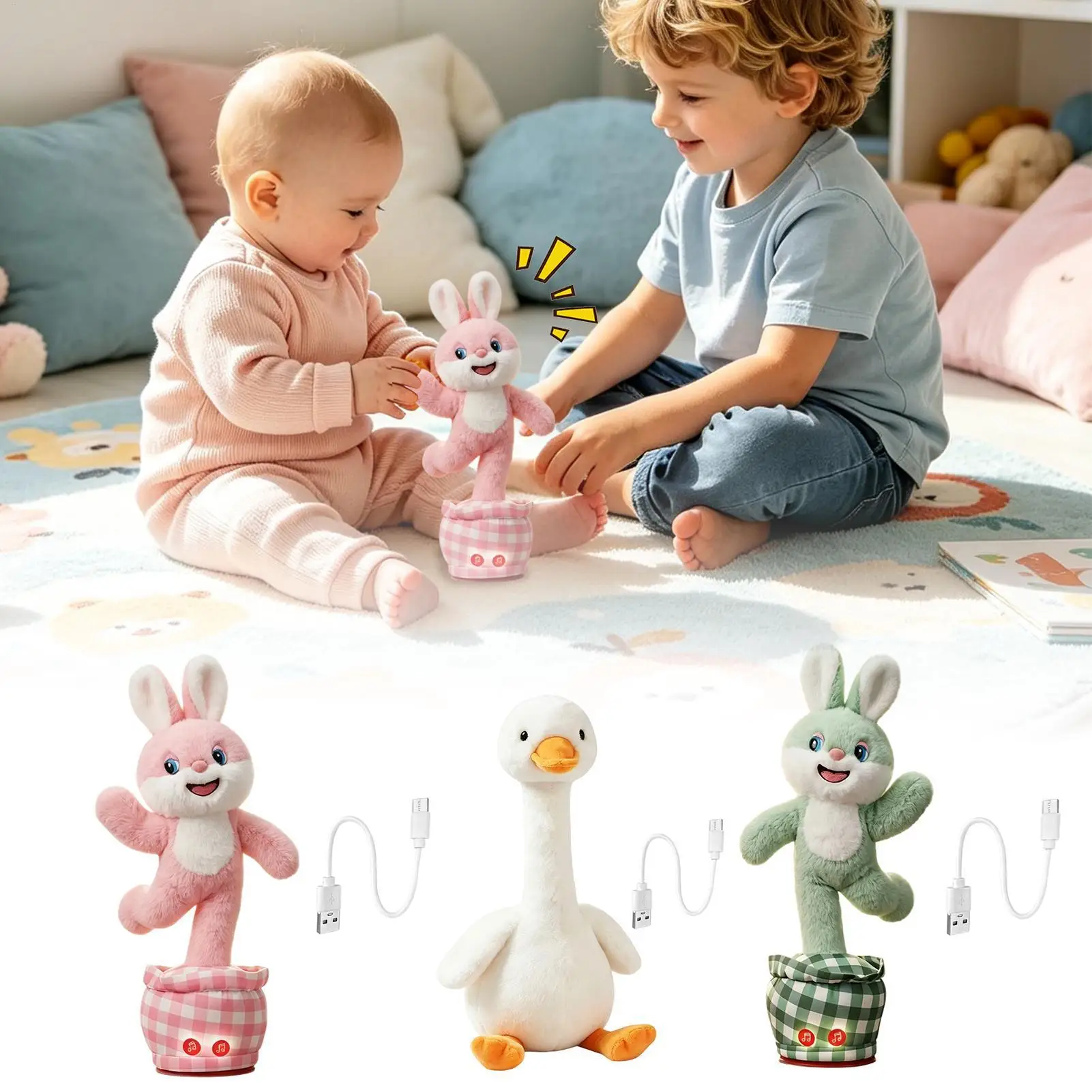 Bunny Stuffed Animal Talking Dancing Bunny Interactive Plush Toys For Kids Boys Girls Home Playroom Birthday Party Daycare