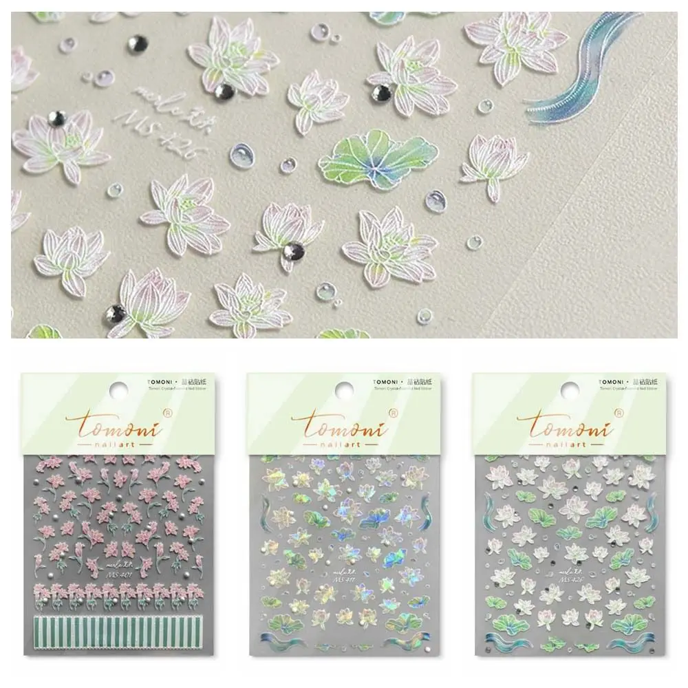 Nail Accessories Diamond Flowers Nail Stickers Nail Art Decoration DIY Nail Charms Diamond Lotus Nail Decals Laser Flowers