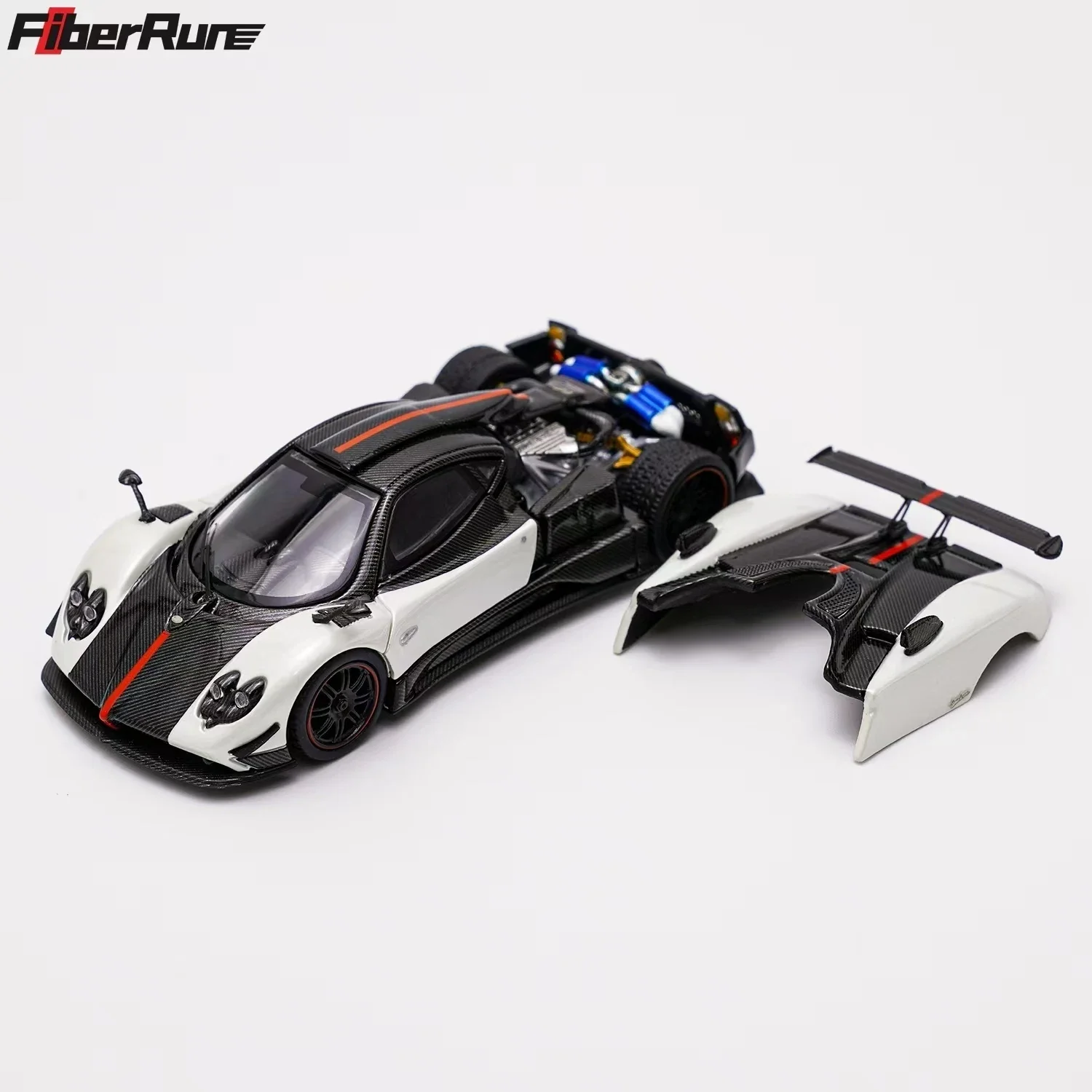 PreSale 1:64 FiberRun Zonda Cinque Opened Hood All Carbon Diecast Diorama Model Collection Miniature Toys