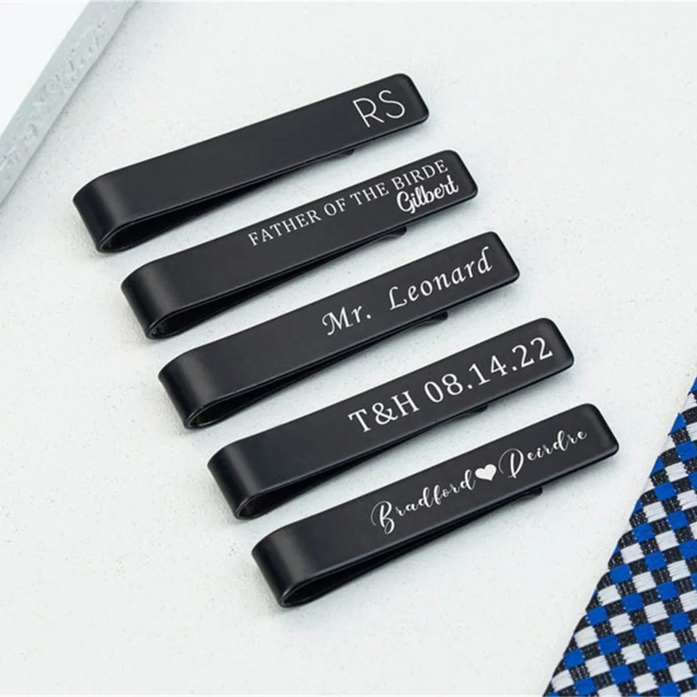 Engraved Name Tie Clip Personalized Fathers Day Gift Custom Name Date Tie Clip Groomsmen Tie Bar Fashion Men Jewelry Birthday