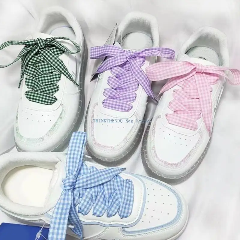 340D Women Colorful Plaids Shoelaces Soft Polyester Shoe String For Various Footwear