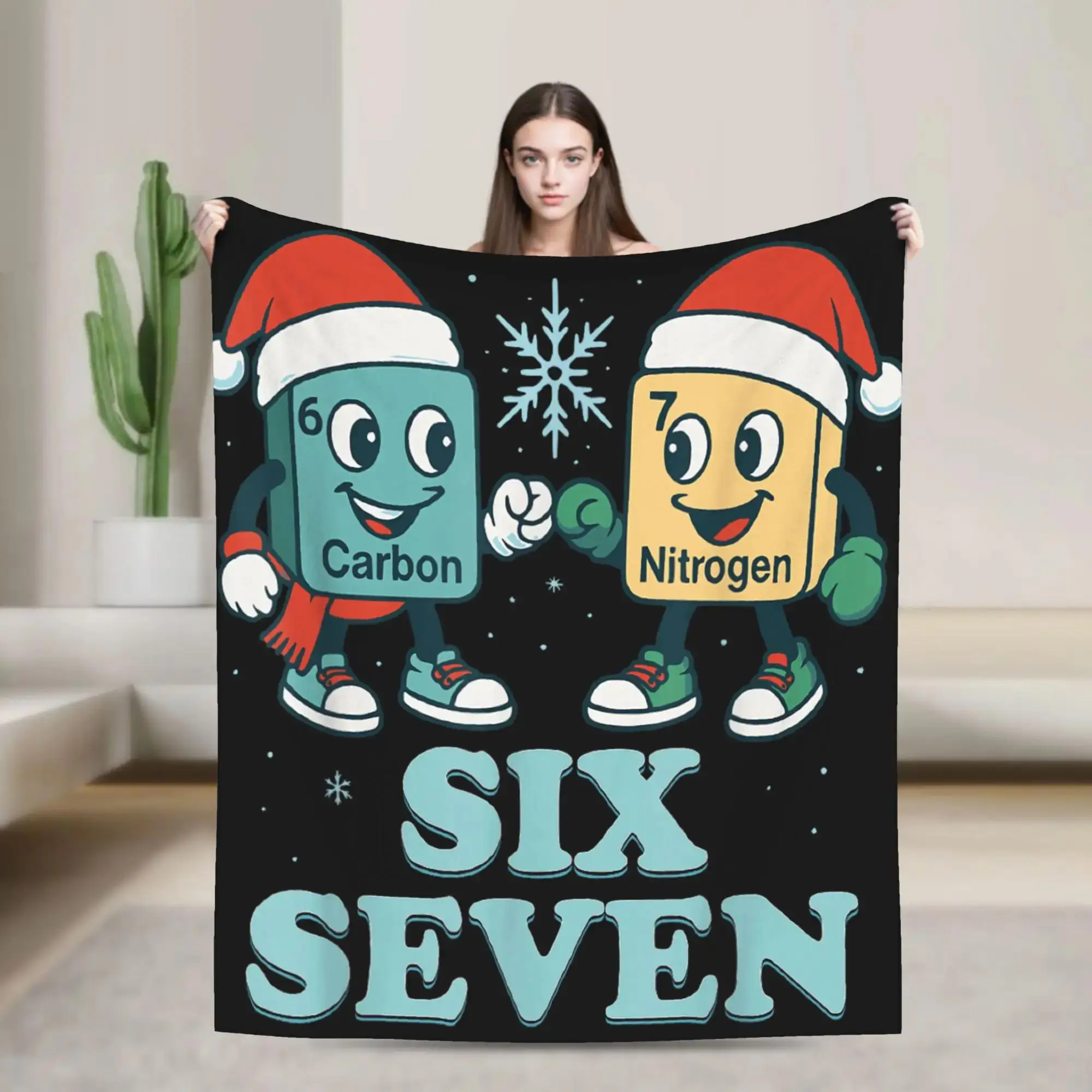 

Плюшевый плед с рождественским мемом и научным принтом (углерод, азот) для взрослых, мягкий, теплый, забавный декор для дома, фланелевое покрывало