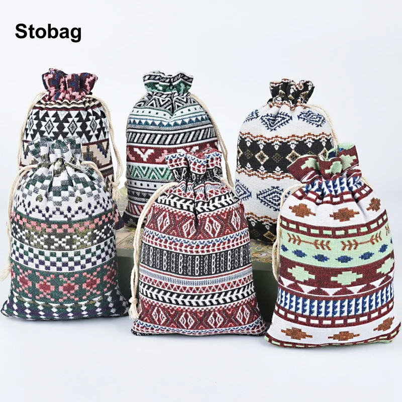 

StoBag 50pcs Wholesale Linen Cotton Printed Cloth Bag Candy Gift Jewelry Package Drawstring Storage Bundle Pocket Reusable Pouch