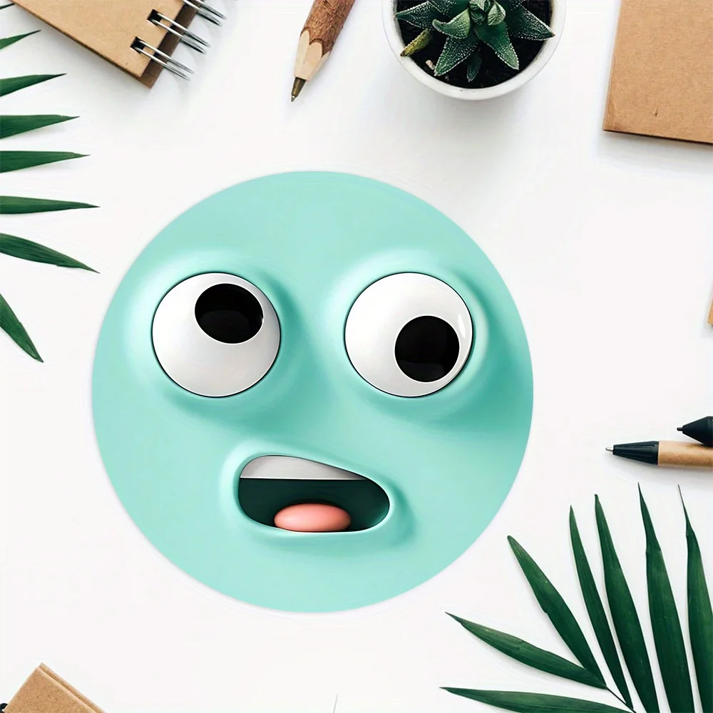 

Round Green Funny Face Mouse Pad Non-Slip Rubber Gaming Desk Mat Office Home Laptop Desk Accessory Carpet Pad on The Table