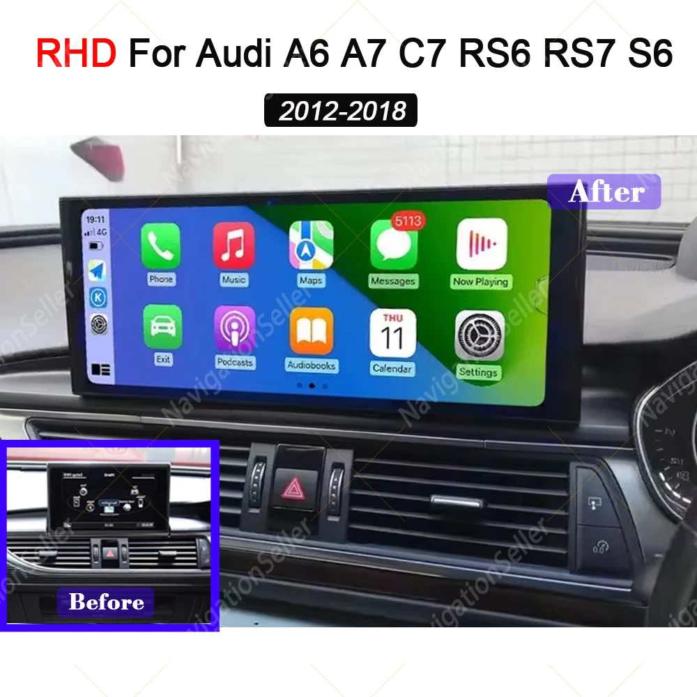

RHD Autoradio Carplay For Audi A6 A7 C7 RS6 RS7 S6 2012-2018 Android Touch Screen Car Multimedia GPS Navigation Head Unit DAB BT