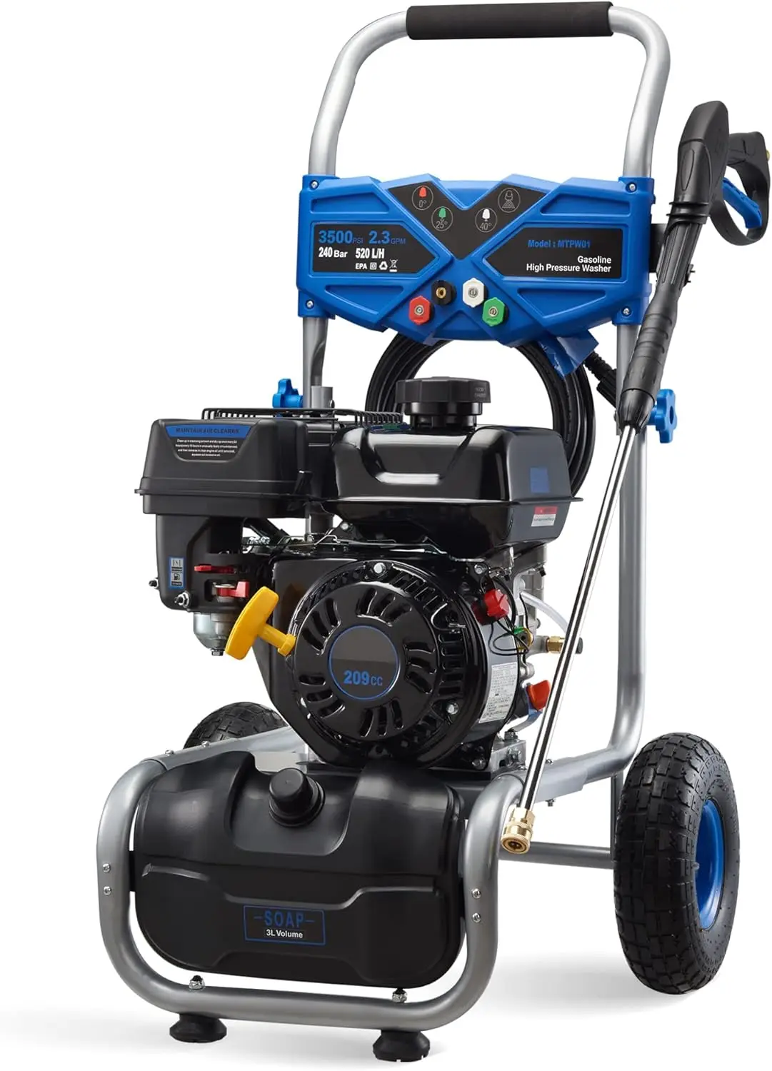 

3500PSI Gas Pressure Washer, 2.3GPM Gas Powered High Pressure Clean Machine with 209CC Engine, 4 Adjustable Nozzles, 25 ft