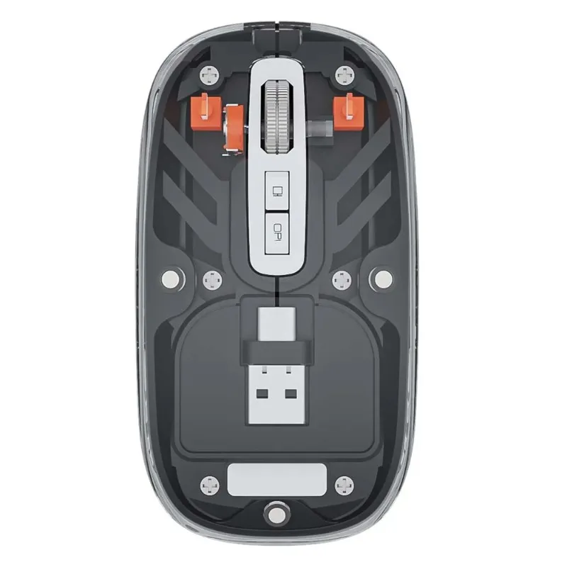 

Transparent Color Magnetic Mouse with Daul Bluetooth Wireless Type C USB Receiver Dual Mode 2.4GHz Connection Metal Wheel Mice