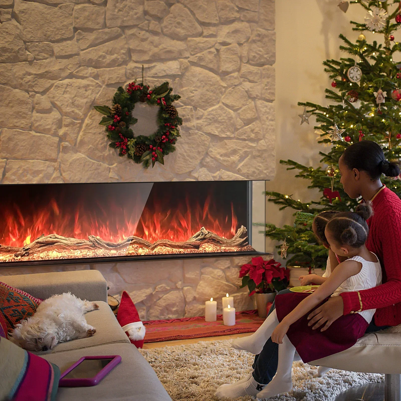 

Электрический каминЛучший Wi-Fi Smart 3D Современный электрический камин Декор Пламя LED 2/3 Sided Электрические камины 68 дюймов