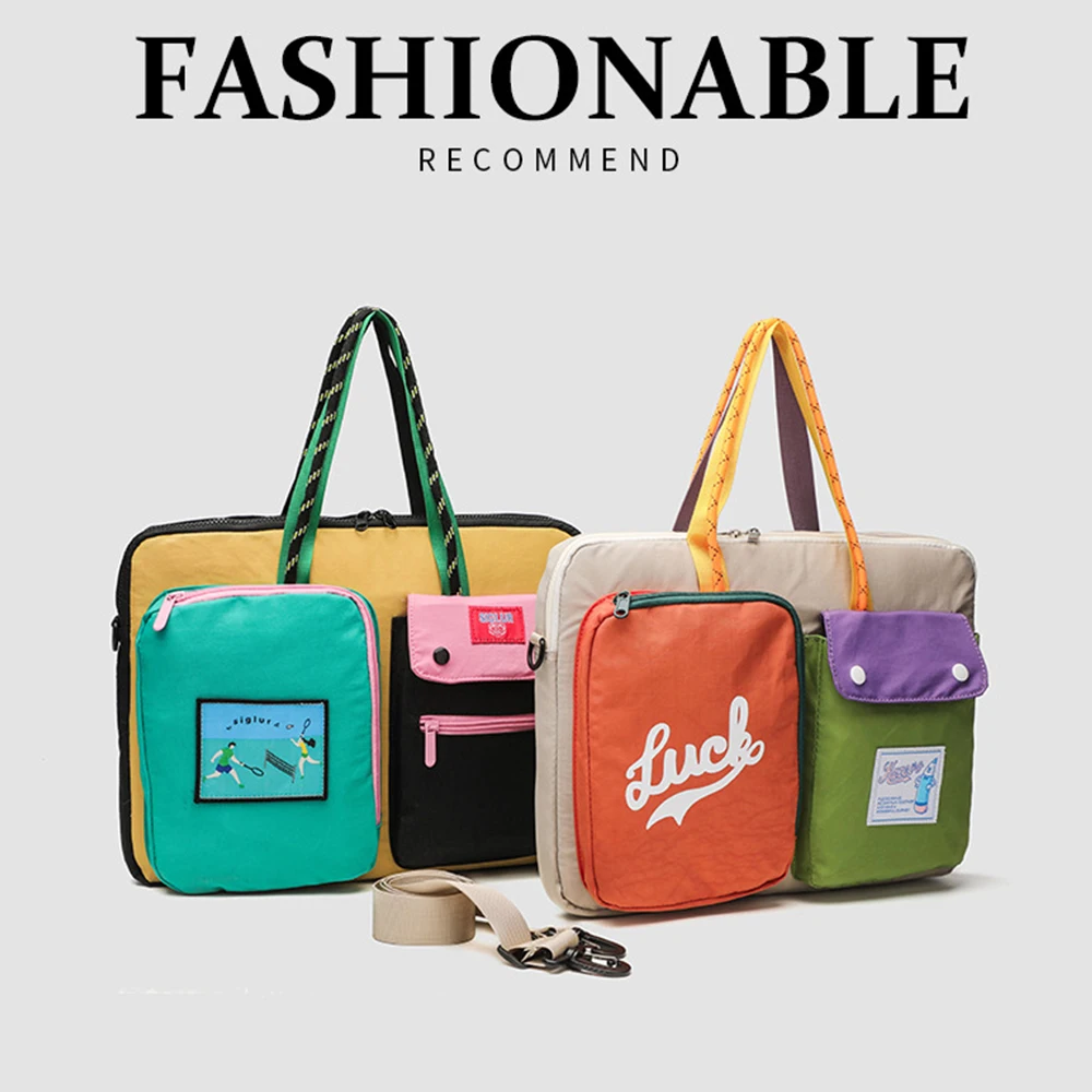 

Female contrasting canvas bag, casual large capacity portable travel bag, fashionable Korean 15.6-inch computer bag