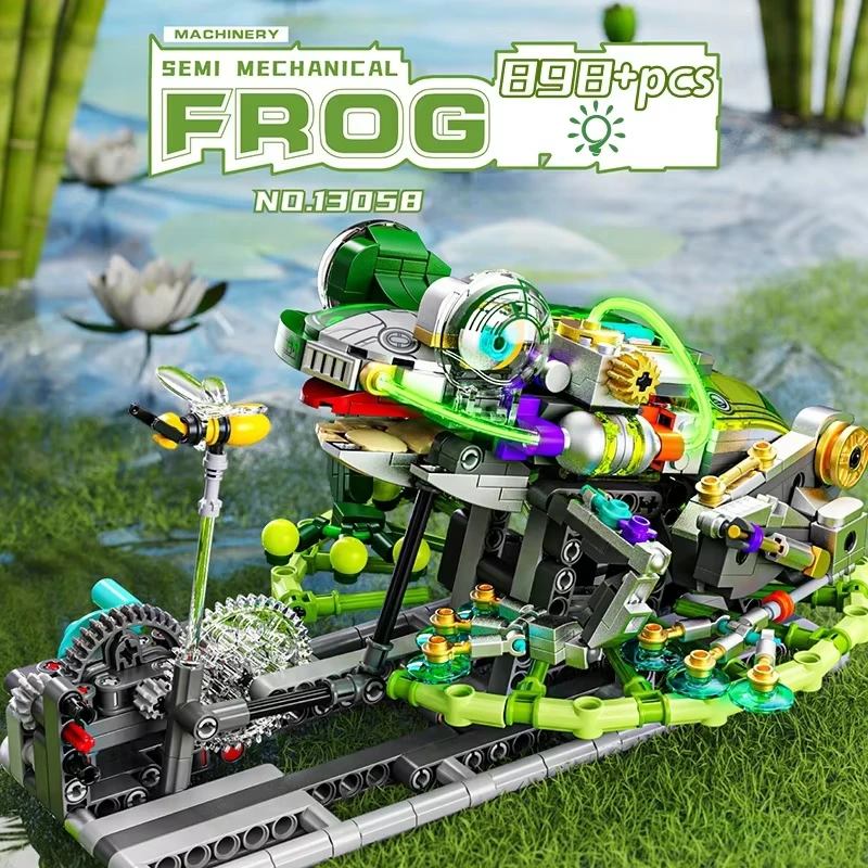

898pcs Mechanical Frog Building Blocks STEM Toy, Jumping Robot Model Kit with Movable Legs & Gears, Educational Gift for Kid