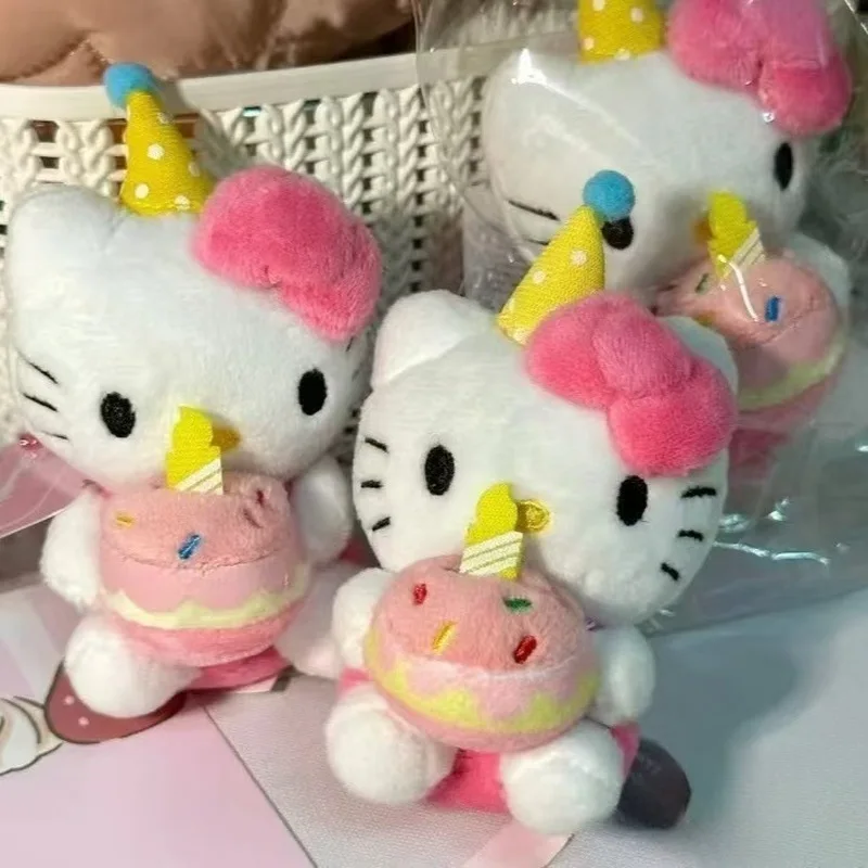 

аниме Hello Kitty Плюшевые игрушки С днем рождения стиль Каваи Девушка сердце 10 см Кукла Брелок Подвеска для школьной сумки Праздничные подарки