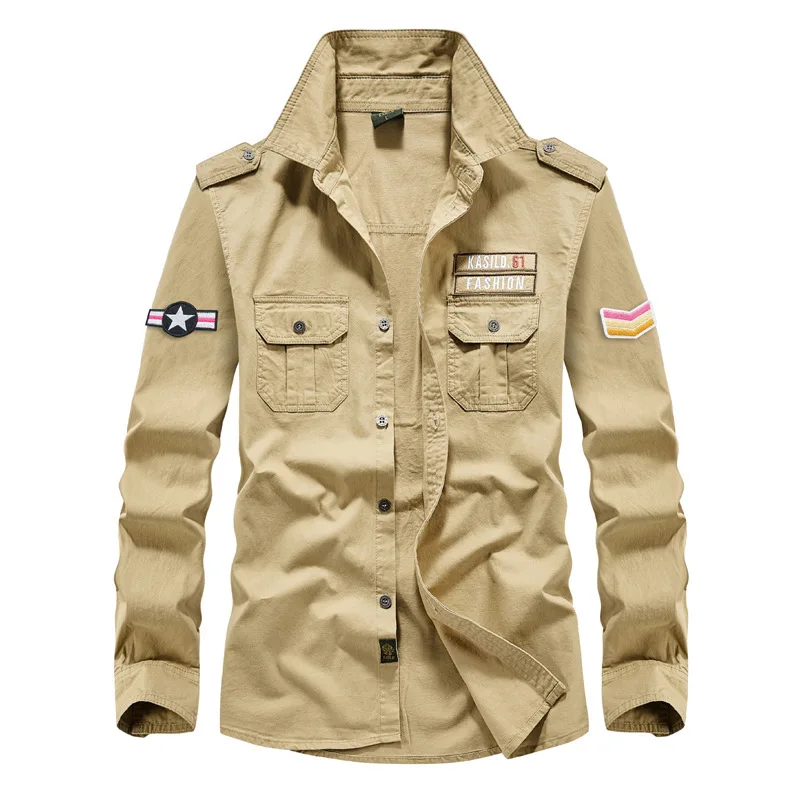 

Spring Men's Tooling Long Sleeve Shirt Large Size Spring And Autumn Casual Embroidered Shirt Men's