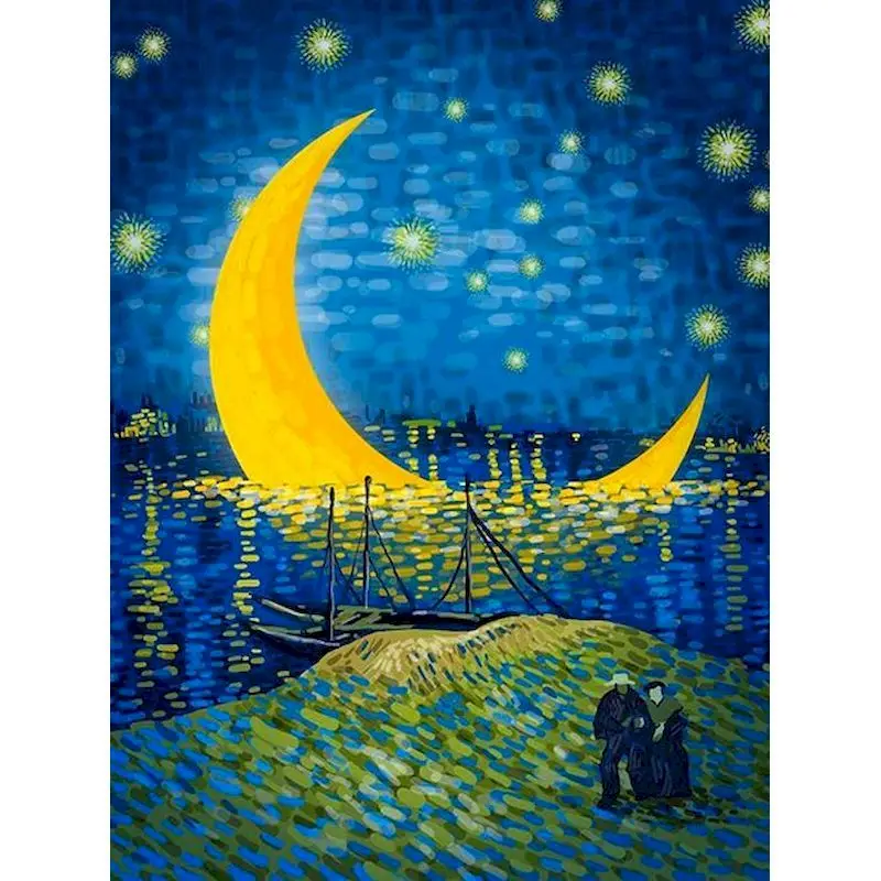 

GATYZTORY Moon Scenery Painting By Numbers For Adults DIY Kits HandPainted On Canvas With Framed Oil Picture Coloring By Number