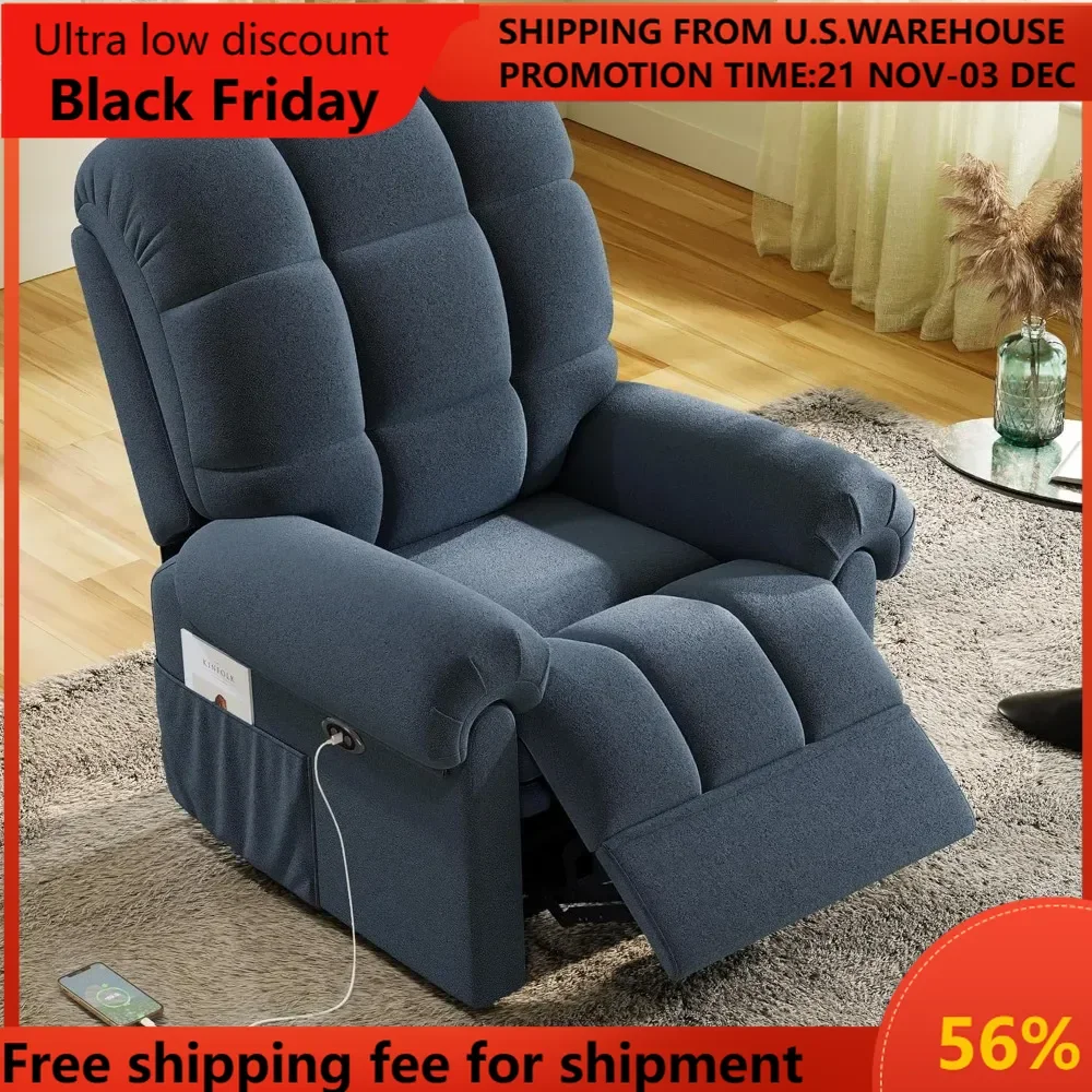 2024 New Power Recliner Chair for Adults, Adjustable Electric Chair Power Reclining Sofa, USB Port, Ultra-Comfy Teddy Fleece Rec