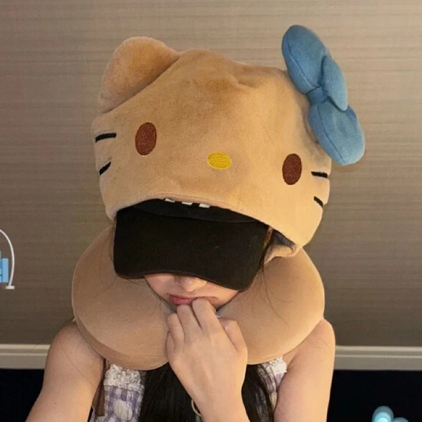 かわいいハローキティのフード付きU字型枕、心地よいぬいぐるみ、遮光U字型枕、旅行、休息、昼寝、睡眠、飛行機、車、ギフトに