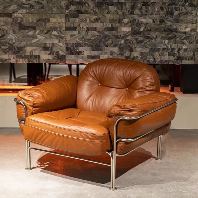 

Дизайнерский диван-кресло, итальянский светлый, роскошный, средневековый, для одной гостиной, из кожи Bauhaus, нержавеющая сталь