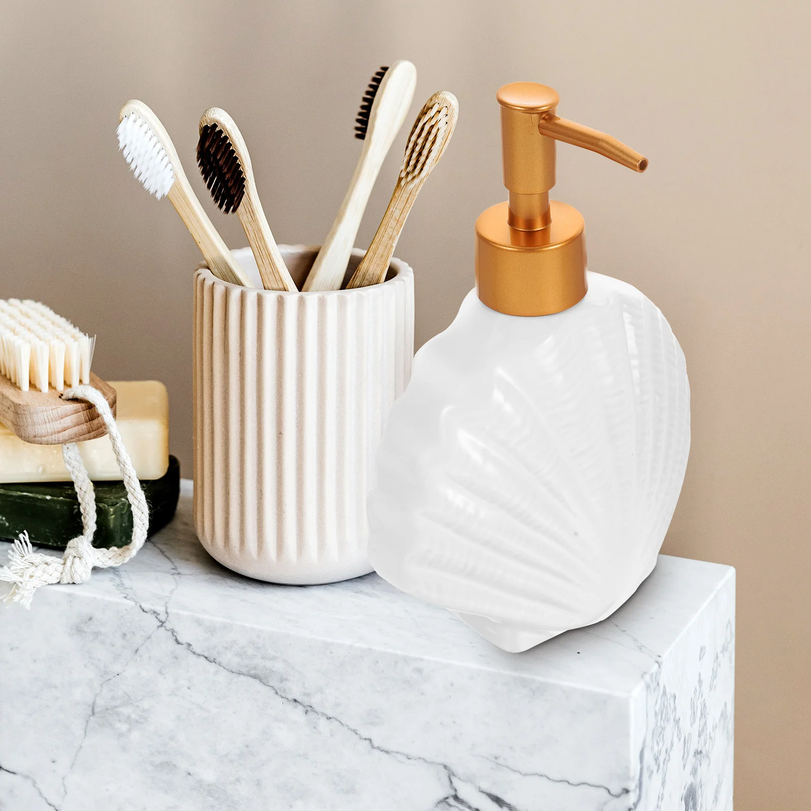 

Ceramic Soap Dispenser Bottle Sea Style Refillable Lotion Dispenser for Bathroom Kitchen Hand Soap Shower Gel Shampoo Pump