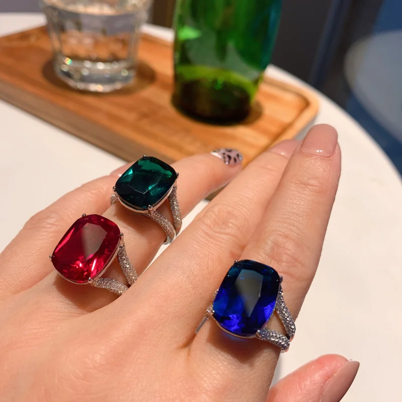 

Jewelry Korean Style Ins European and American Fashion Popular Imitation Colored Gems Delicate Mosaic Open Mouth Ring 12