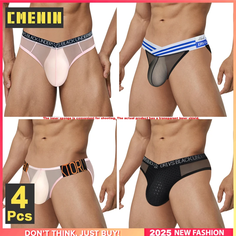 

CMENIN 4Pcs Sexy Men Briefs Transparent Mesh Bikini Mens Underpants Men's Panties Ultra-thin Breathable Gays Man Brief Trunks