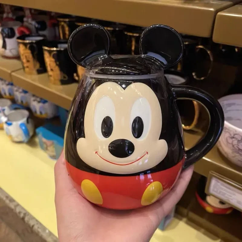 Disney Mickey Cartoon Water Cup Cute Kawaii Ceramic Cup Three-dimensional Super Cute Home Office Coffee Cup Gift with Cover