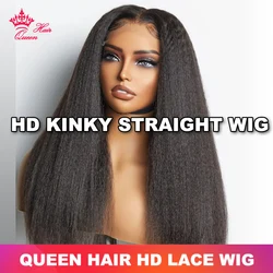 Queen Hair Kinky Straight Wig Real HD Lace Raw Human Hair 13x4 13x6 FULL Frontal 6x6 7x7 Closure Wig Straight Queen Hair Officia
