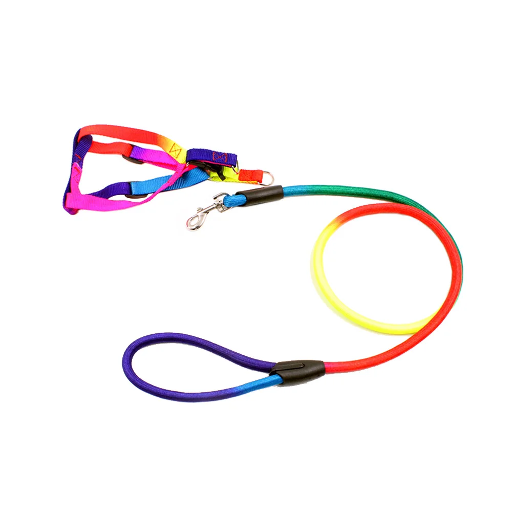 

Dogs Collars Leads Rainbow Color Adjustable Puppy Harness Comfortable Fit Pet Traction Rope Dog Leash Supplies Size S