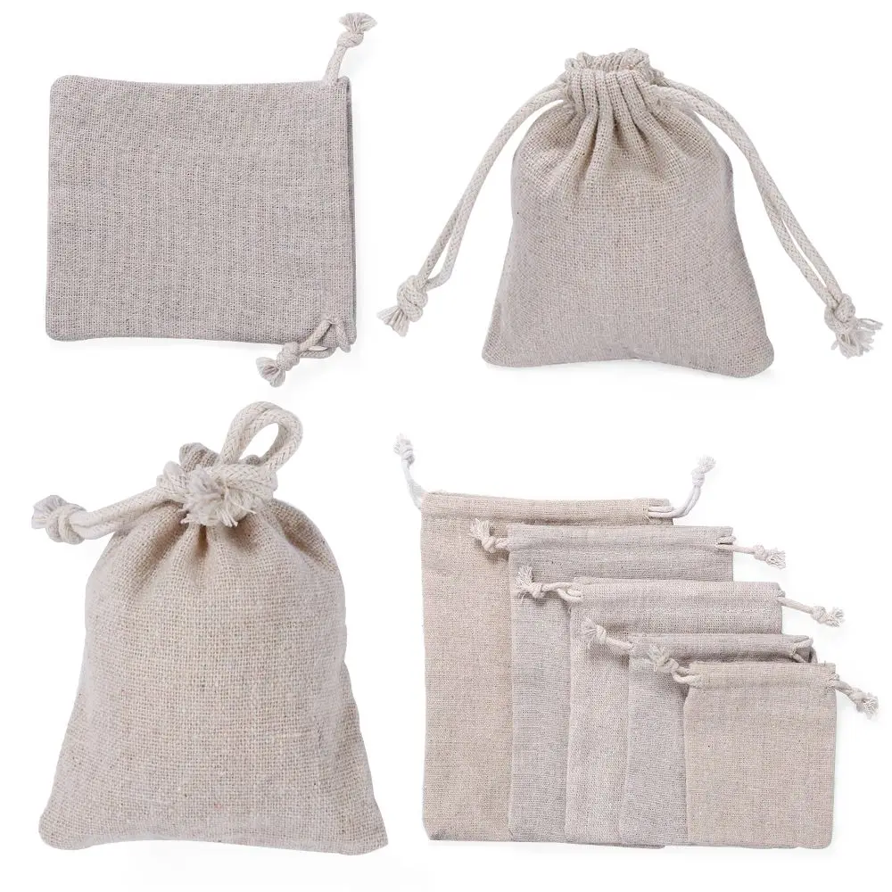 

New Food Storage Cotton Plain Wedding Favor Jute Gift Bags Drawstring Pouch Candy Organizer