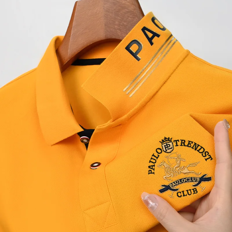 

High End Men's Summer Leadership Short Sleeved Polo Shirt Men's Ice Silk Embroidered Clothes Silk Pearl Cotton Lapel T-shirt Men