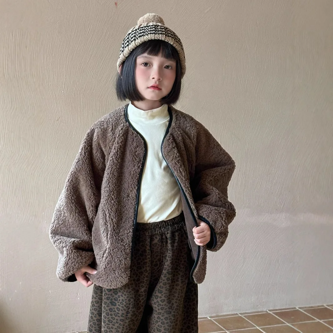 

Childrens Coat 2025 Winter New Korean Version Fur Retro Double-sided Top Fashionable and Stylish Daily Versatile Wear