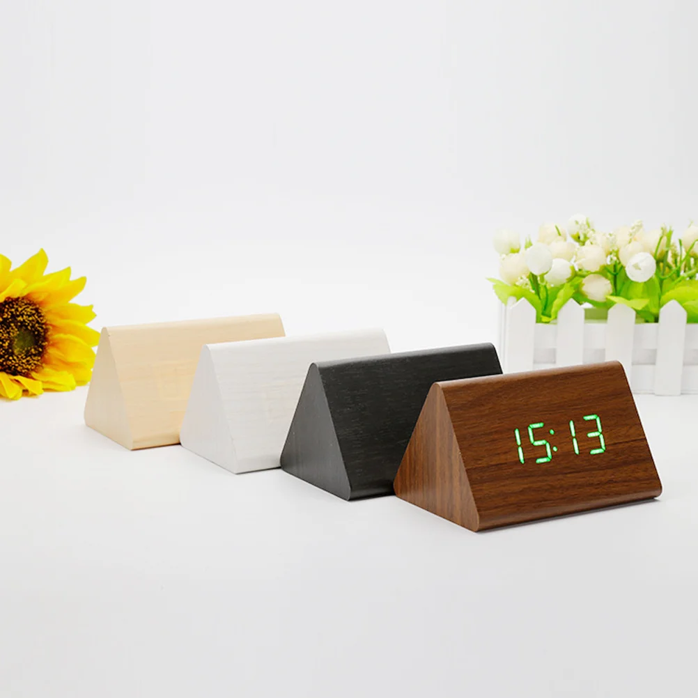 Led Wooden Alarm Clock With Sound Control Large Display Temperature Snooze Function Desktop Clock For Home Decor Modern Room