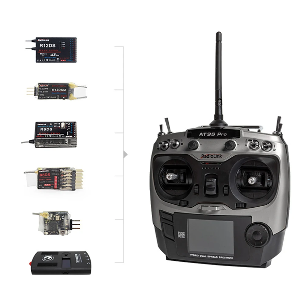 RadioLink AT9S PRO Transmitter DSSS FHSS Mode2 Transmitter 2.4G 10/12CH  with R9DS Receiver for RC Model Airplane Drones