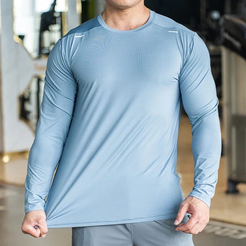 Men's Bodybuilding Sportswear Sports Fitness Long Sleeve Outdoor Badminton Quick Dry Training Shirt Casual Thin Running Top