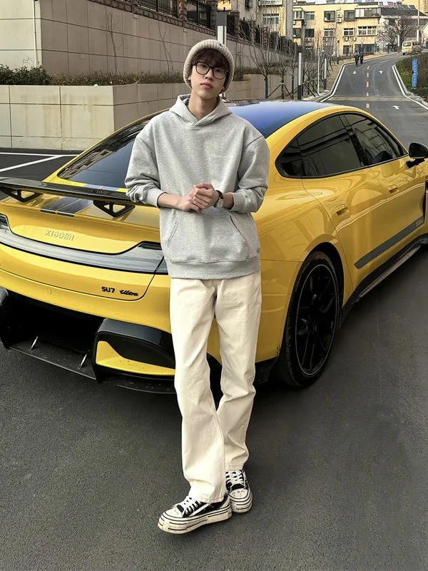

Мужские джинсы Buwheat White Slim Fit Straight Leg в американском стиле High Street, весенние, модные, молодежные, с эффектом потертости