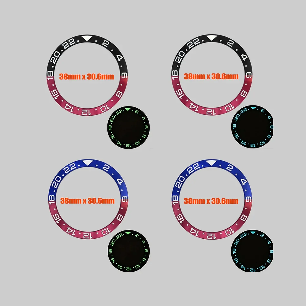38x30.6mm Watch Bezel Insert Fit for SUB SKX007 SRPD Watch Case Aluminium Green Luminous Blue Luminous Curved Watch Bezel Ring