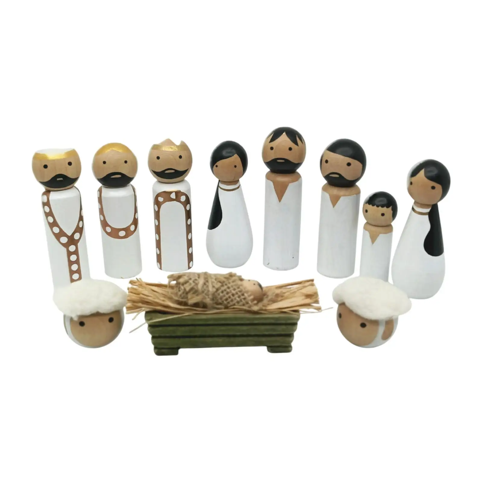 Wood Nativity Scene Figurine Set Compact Desktop Ornament Gift Jesus Birth Christmas Decoration Crafts for Desk Office Xmas