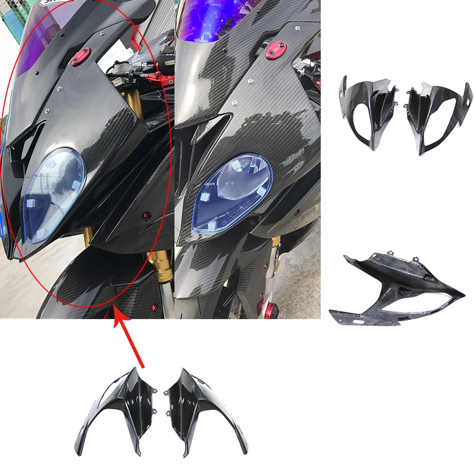 

3K 3*3 Motorcycle Accessories Spare Parts Durable Using Various Front Fairing Nose Cowl For BMW S1000RR 2015-2018