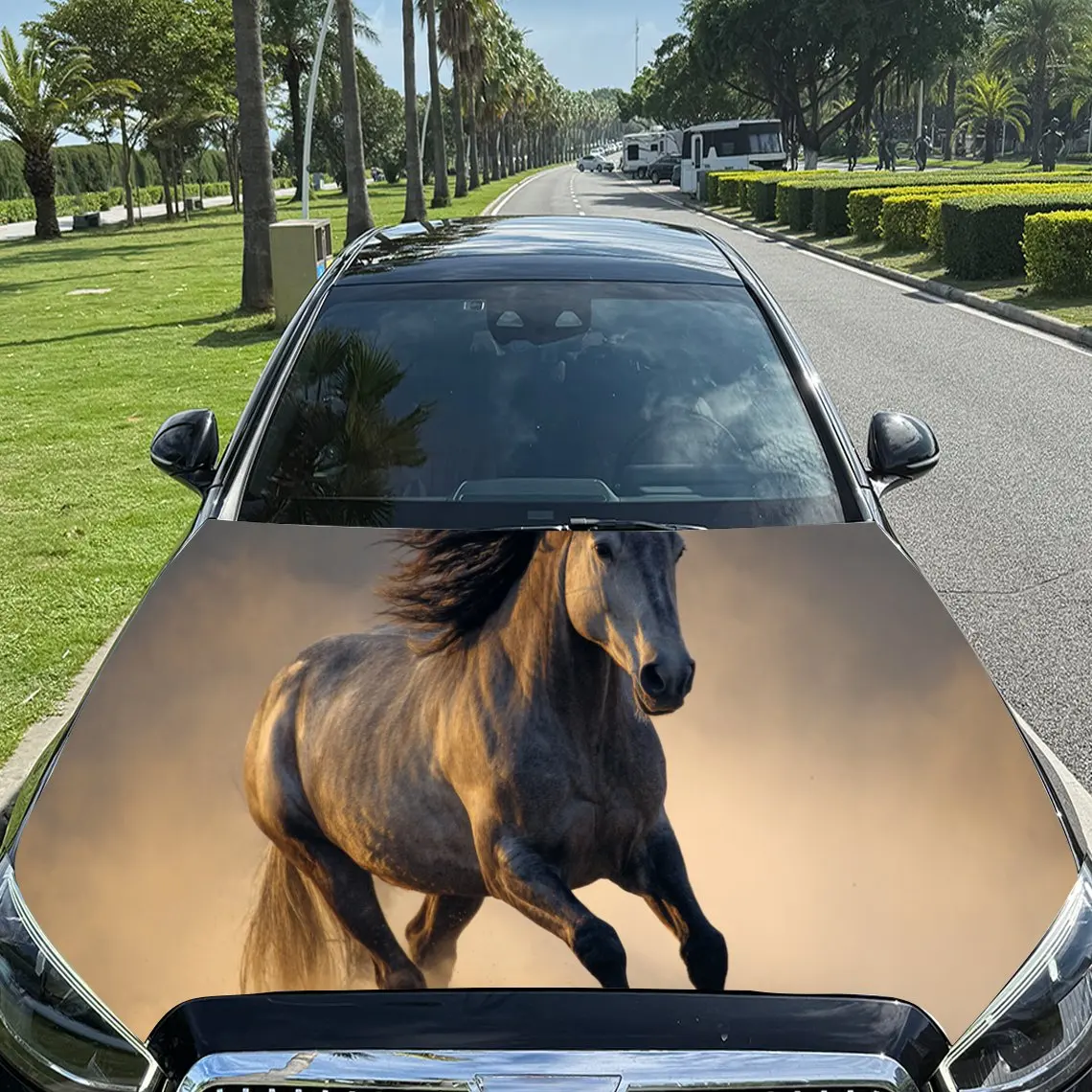 Dynamic Galloping Horse Car Hood Stickers - Self-Adhesive, Waterproof and Durable Vinyl Wrap, Decorate And Protect Your Car, Fit