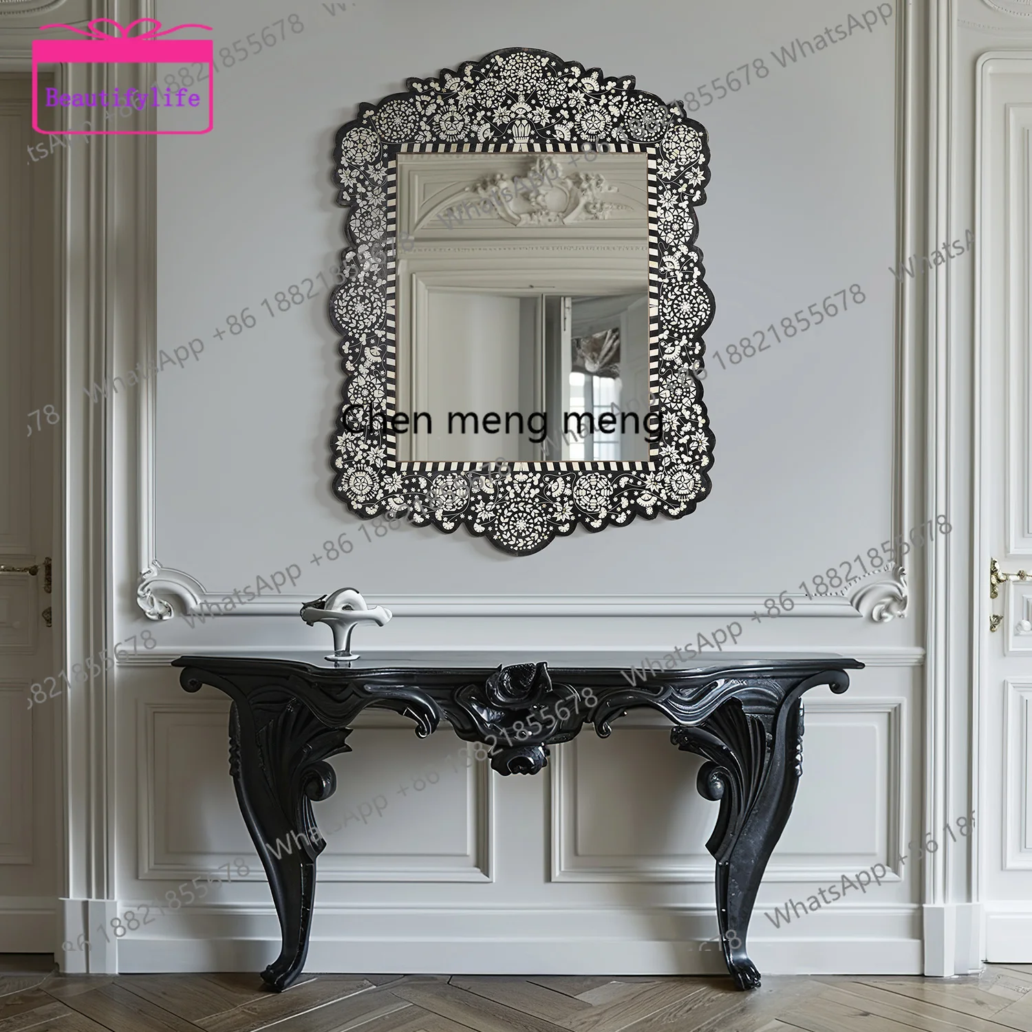 YL Classic carved makeup mirror carved border retro style dresser mirror bedroom decorative mirror