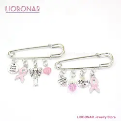 New Arrival Breast Cancer Awareness Brooch Awareness Jewelry Love Faith Hope Angel Pink Ribbon Cancer Pins Brooch Safety Pin