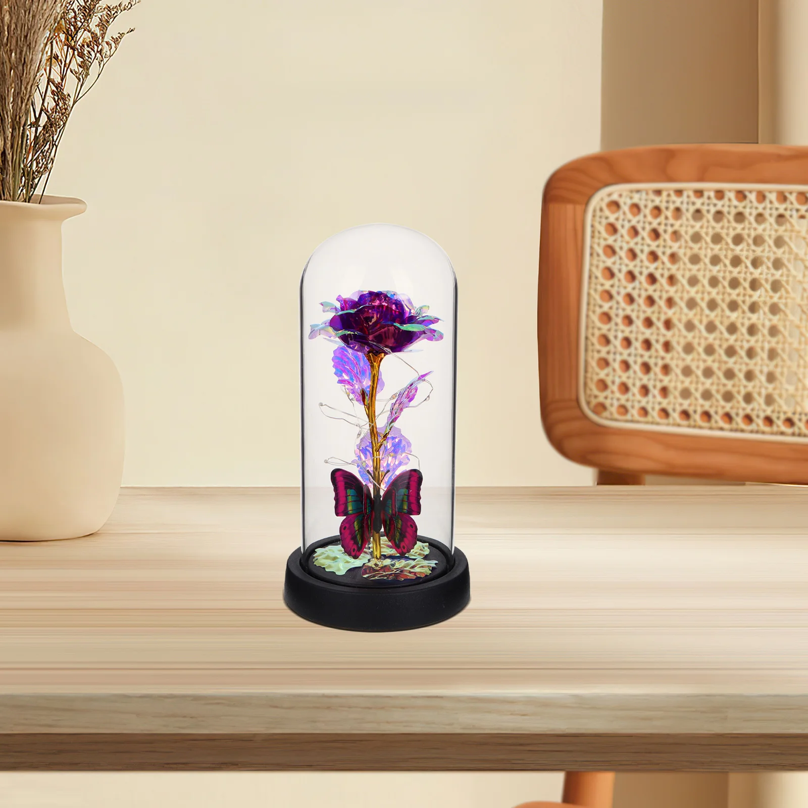 

Simulation in Glass Dome Bright Color Romantic Night Light Desktop Decoration Valentines Day Anniversary Birthday