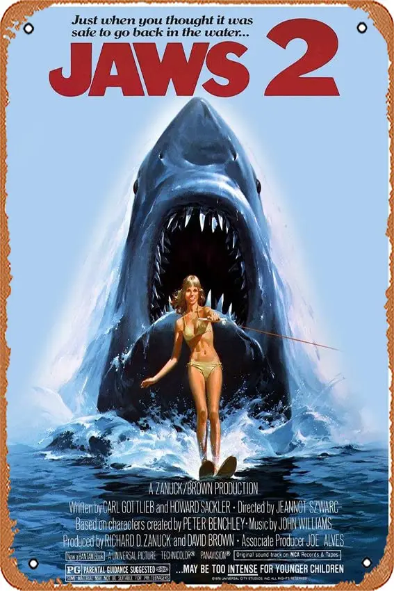 Jaws 2 Movie Poster 2 8 x 12 Inches - Retro Vintage Metal Tin Sign for Home Bar Pub Garage Decor Movie Gifts